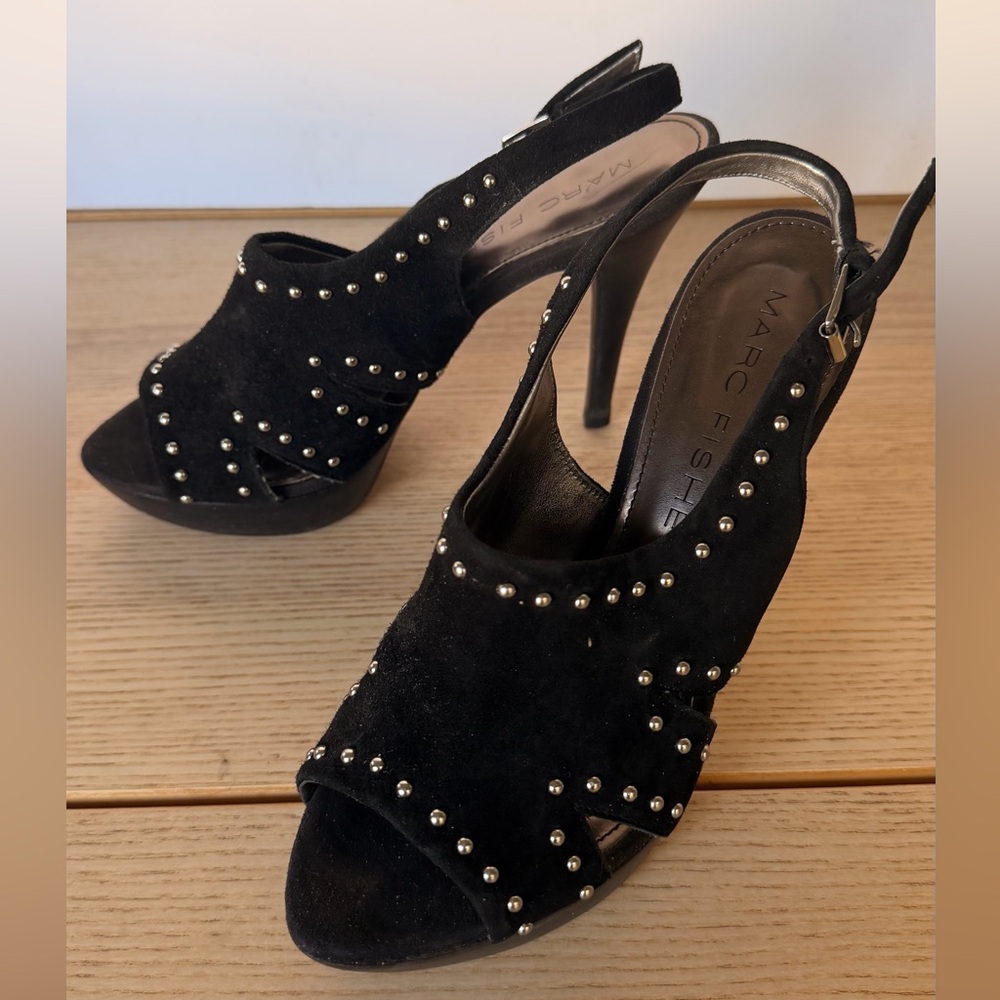 Marc Fisher Black Suede Studded Heels